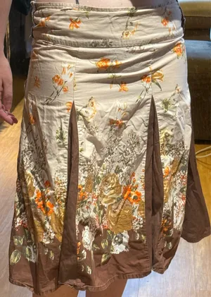 Brown and tan floral pleated midi skirt thumbnail 1