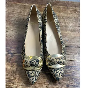 Stuart Weitzman‎ leopard print ballerina flats gold buckles 7N thumbnail 2