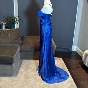 Women’s Blue Full Length Prom Dress CrissCross Straps Leg Slit Size 6 *READ thumbnail 6