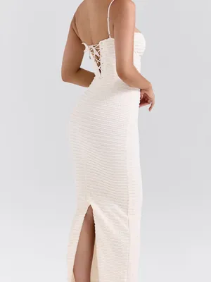 House of CB Elinor Cream Tea Frill Lace Corset Lace Up Style Midi Dress Size: XS thumbnail 3