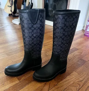 Coach Tall Rain Boots Black Size 9 thumbnail 1