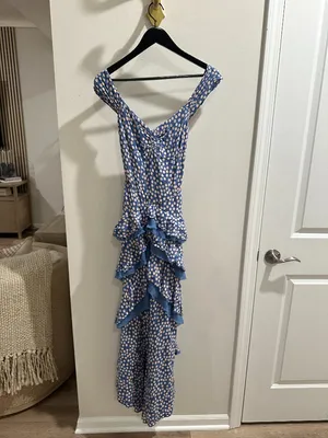 FREE PEOPLE Moon River Polka Dot Dress in Blue Size Medium thumbnail 4