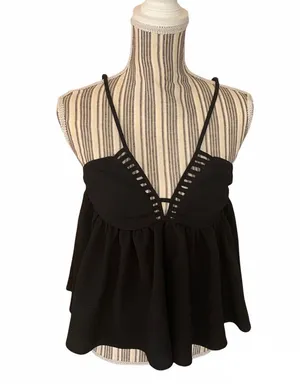 Papaya Medium Casual Black V Neck Blouse thumbnail 1