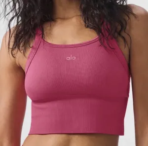 Alo Yoga Seamless Ribbed Favorite Bra Tank Pink Summer Crush XS thumbnail 1