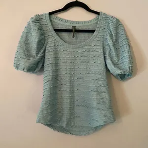 Anthropologie Blue Ruffle Puff Sleeve Blouse Bohemian Artsy Coquette Women's XS thumbnail 1