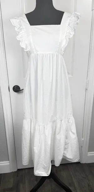 Scoop White Ruffle Strap Tiered Tie-Back Midi Dress, Size M (8-10) thumbnail 1