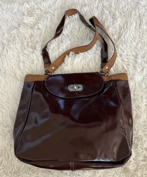 Brown Tote‎ Bag Purse Shoulder Bag Vintage Style Flap Over Closure Work School thumbnail 1