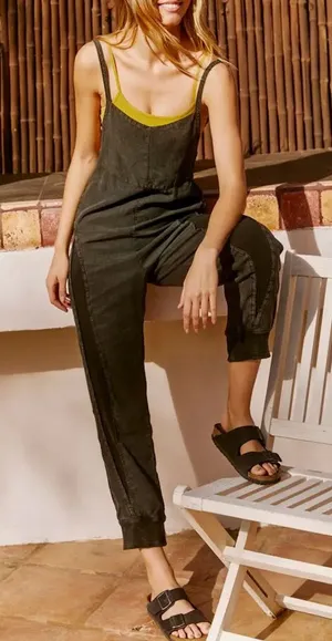 Free People Movement Split Rock Jumpsuit Grunge Boho Square Neck Backless Small thumbnail 1