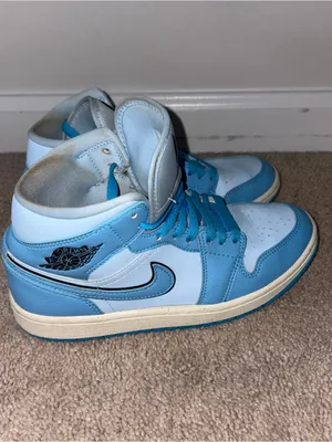 Jordan 1 Mid Women's Sneakers - Light Blue/White Size: 7.5 thumbnail 6