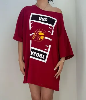 USC Trojans Off The Shoulder Tee Red Size XXL thumbnail 1