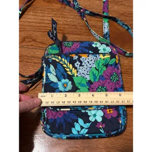 Vera Bradley Crossbody Bag Floral Quilted Blue Purple‎ ID Window Small OS thumbnail 3