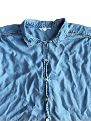 Time and Tru Womens XXL 20 Blue Chambray Lyocell Short Sleeve Button Up Top thumbnail 5