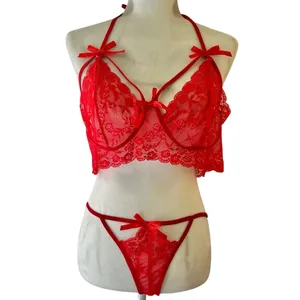 Flatter Me Lipstick Red Lace 2-Piece Crotchless Sexy Lingerie Set sz XXL NEW Tag thumbnail 2