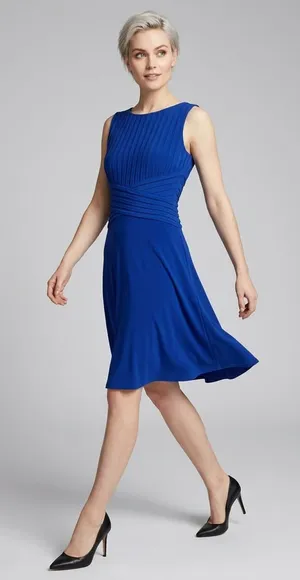 CALVIN KLEIN | Royal Blue Sleeveless Pleated Waist Midi Dress Sz 4 thumbnail 1
