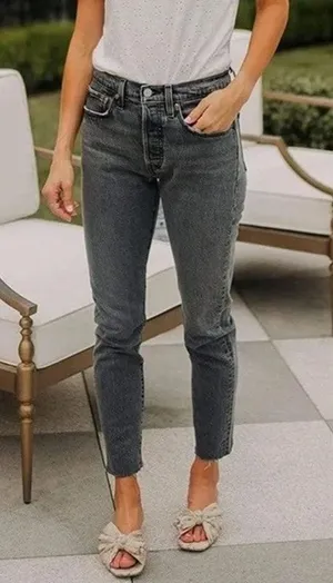Levi's 501 Skinny Jeans Black Wash Frayed Hem W28 L28 thumbnail 1