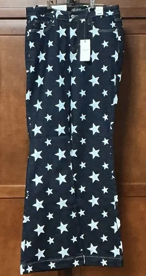 Judy Blue Star Print Flare Jeans Womens 9/29 High Waist Dark Blue JB88662 NWT thumbnail 1