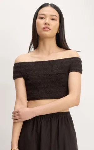 Everlane The Gauze Smock Off‎ the Shoulder Crop Top in Black Sz L NEW thumbnail 1