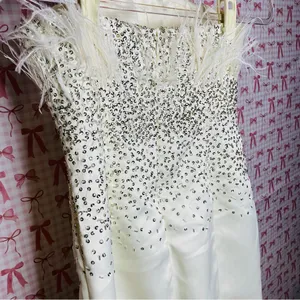 NBD x Revolve GRACY Strapless White Ostrich Feathered Sequin Mini Dress thumbnail 7