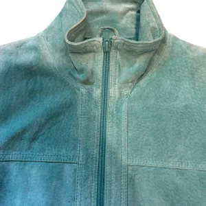 Vtg Yvonne Le Marie Teal Suede Genuine Leather Jacket Size 8 Zip up Lined thumbnail 3