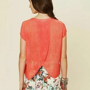 Free People We the Free Viscose Dark Coral Gauze Blouse size M Orange top thumbnail 2