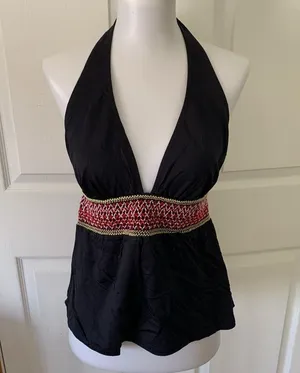 👀FINAL SALE 👉DONATING DKNY Swim halter black yarn 🧶 waist size m medium thumbnail 1