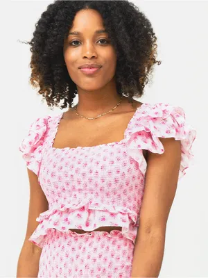 LOVESHACKFANCY Wrennly Crop Smock Top‎ thumbnail 1
