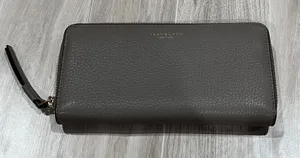 Tory Burch Perry Zip Around Continental Wallet Leather Gray thumbnail 1