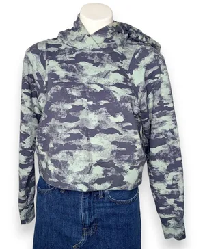 Lululemon Loungeful Cropped Hoodie Women 6 Heritage Camo Blue Fleece LW3FPWS thumbnail 1