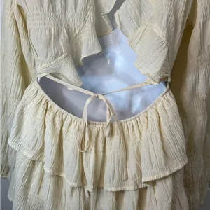 Vici Cream Ruffled Wrap Sundress with Bishop Sleeves thumbnail 9