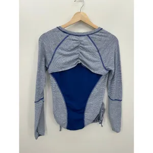 Lucy Lucytech‎ Blue Striped Long Sleeve Workout Shirt Women Sz S Cinch Thumbhole thumbnail 2