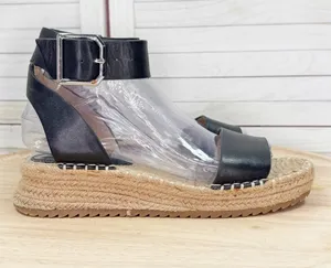 Antonio Melani Ankle Strap Espadrille Platform Leather Sandals Black 7.5 thumbnail 1