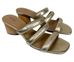 NYDJ Giacomo‎ Strappy Square Toe Heeled Sandals Gold Metallic Size 9 thumbnail 1