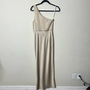 BHLDN Anthropologie Dylan One-Shoulder Satin Side Slit Gown Champagne Womens 8‎ thumbnail 10