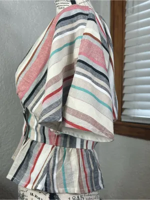 House Of Harlow x REVOLVE Striped Linen Blend Bell Sleeve V Neck Blouse Size S thumbnail 3