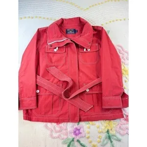 American Living Red Utility Jacket Belted Cotton XL White Stitching‎ Full Zip thumbnail 4