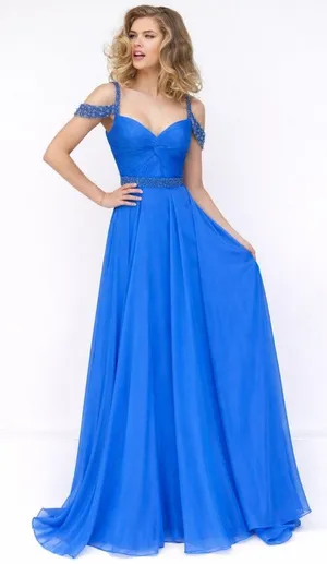 Sherri Hill 50086 Chiffon Beaded Sweetheart Prom Gown Formal Dress Periwinkle thumbnail 1