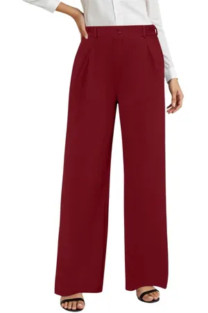 Worthington Women's Size 10 Wide Leg Dress Pant Trousers Burgundy Red High Rise thumbnail 1