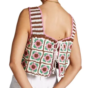 Anthropologie Maeve Boho Retro Reversible Granny Square Festival Floral crotchet crop top OS thumbnail 4