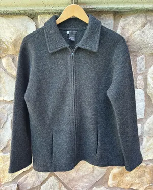 Vintage Carole Little Gray 100% Wool Jacket Full Zip Pockets Long Sleeve Size L thumbnail 1