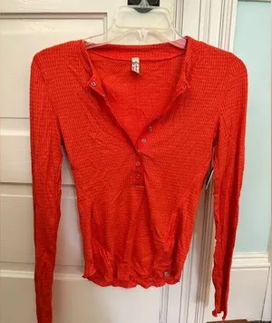 Free People Long Sleeve Orange Top Size Small thumbnail 1