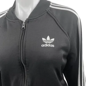 Adidas Women's Black Striped Full Zip Long Sleeve Track Bomber Jacket Size S thumbnail 3
