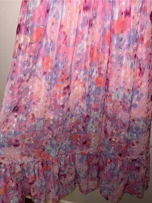 NWT Basil & Lola Floral Puff Sleeve Tiered Midi Dress Women’s Size Medium M thumbnail 8