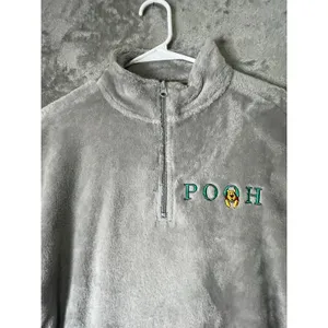 Disney Winnie the Pooh Gray Plush Quarter Zip Fleece Pullover Small Y2K Cozy thumbnail 2