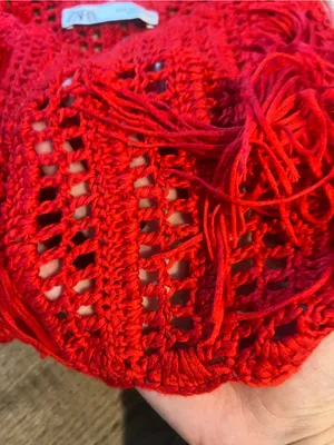 Zara Red Crocheted Fringe Crop Tank Top thumbnail 10