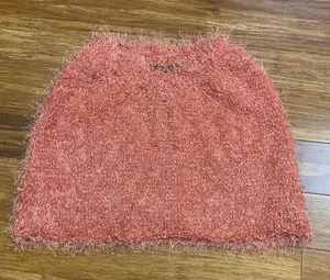 Finesse‎ Fuzzy Mini Skirt Womens Medium Textured Orange Party Clubwear Stretch thumbnail 1