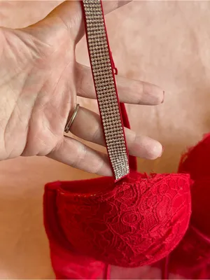 Victoria’s Secret Very Sexy Push-up corset bra 34DD rhinestone floral lace thumbnail 3