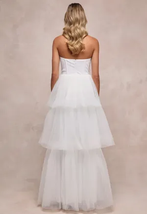White Tulle Tiered Strapless Gown Size XS thumbnail 2