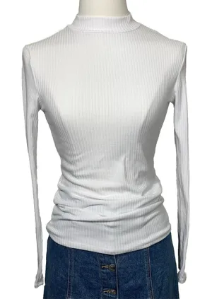Planet Gold Ribbed Mock Neck Top Women Size S White Long‎ Sleeve Slim Fit Knit thumbnail 1