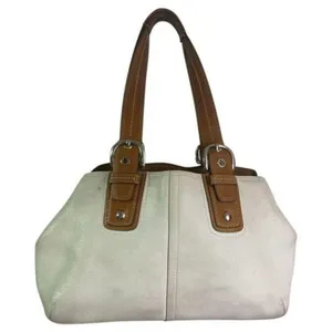 COACH Large White Brown Leather Shoulder Bag thumbnail 1