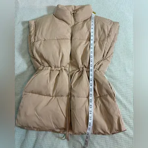 ELLEVEN Beige Puffer Vest with Waist Fit Tan Size M thumbnail 6